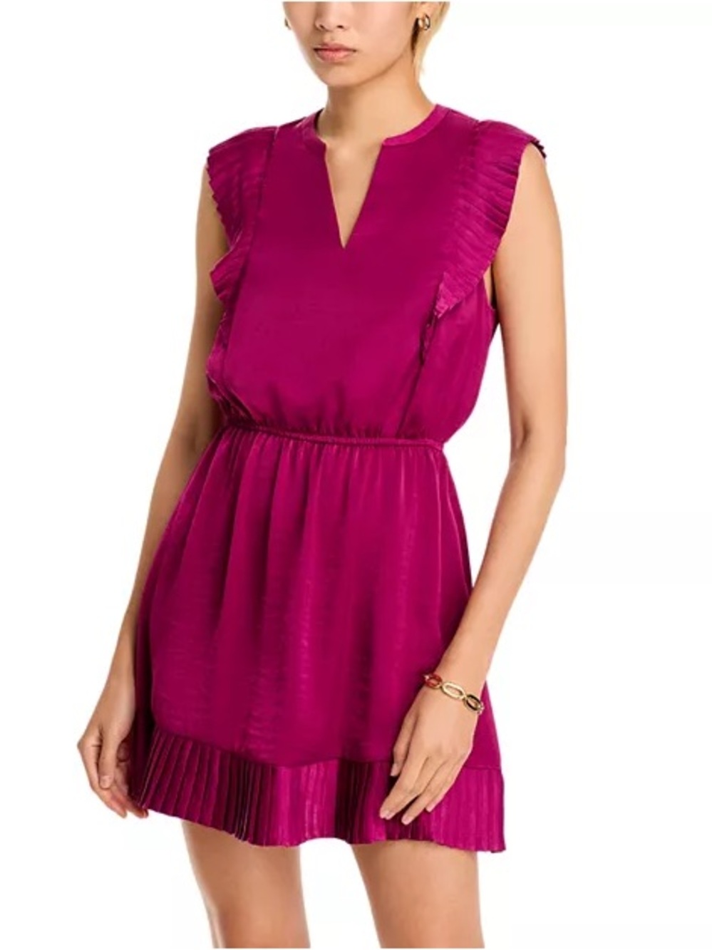 Steve Madden Verona Pleated Split Neck Mini Dress